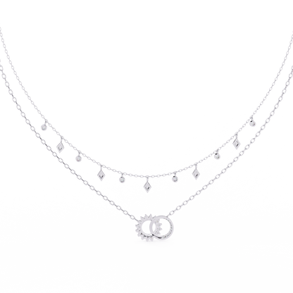 Lunar Link – Dual Charm Diamond Necklace in 14K Gold