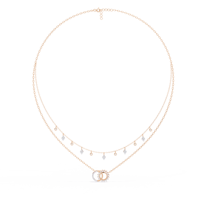 Lunar Link – Dual Charm Diamond Necklace in 14K Gold