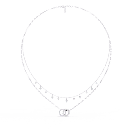 Lunar Link – Dual Charm Diamond Necklace in 14K Gold