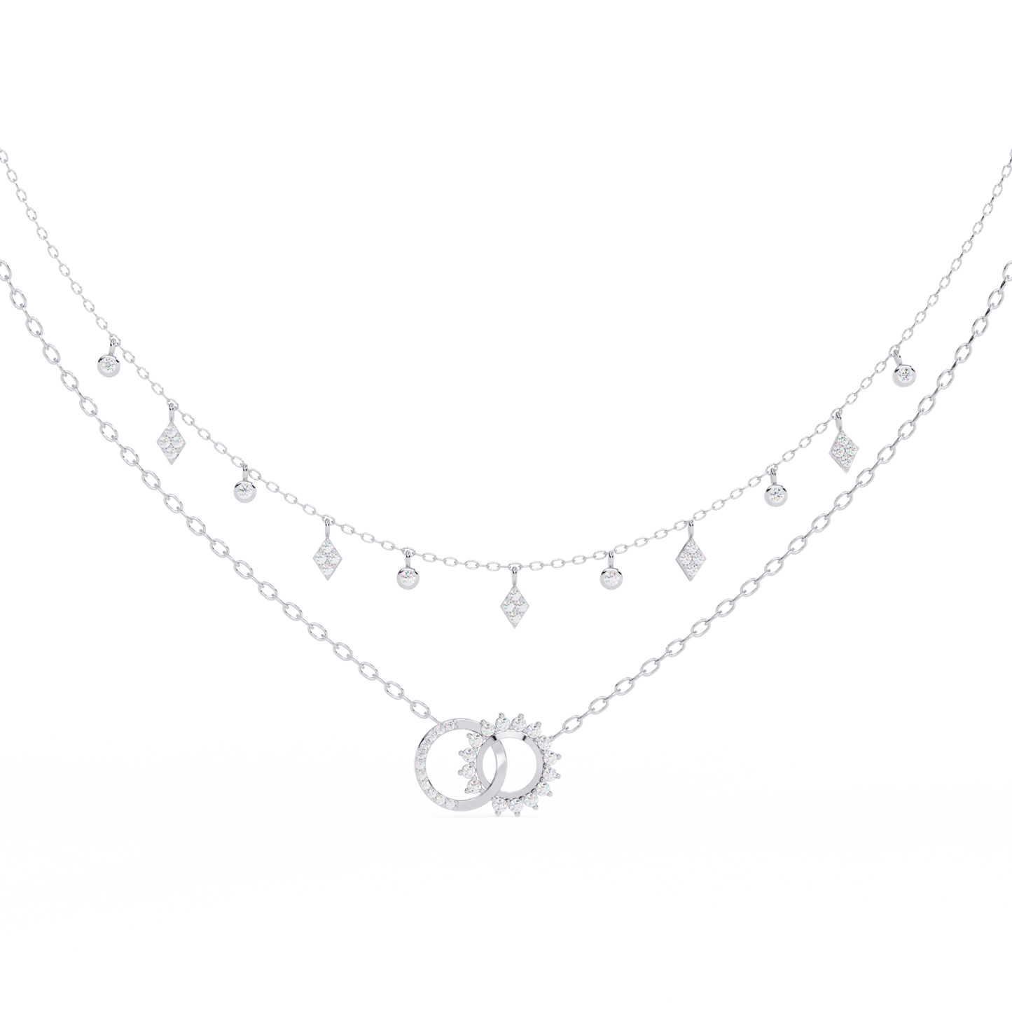 Lunar Link – Dual Charm Diamond Necklace in 14K Gold