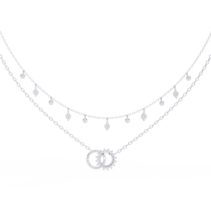 Lunar Link – Dual Charm Diamond Necklace in 14K Gold