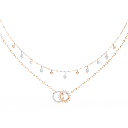 Lunar Link – Dual Charm Diamond Necklace in 14K Gold