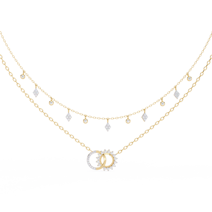 Lunar Link – Dual Charm Diamond Necklace in 14K Gold