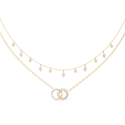 Lunar Link – Dual Charm Diamond Necklace in 14K Gold