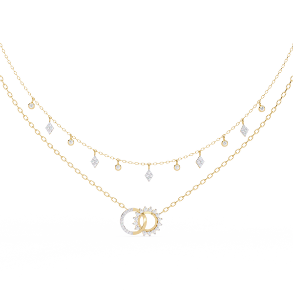Lunar Link – Dual Charm Diamond Necklace in 14K Gold