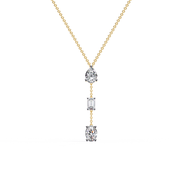 Trinity Drop – Pear, Baguette & Oval Diamond Pendant in 14K Gold