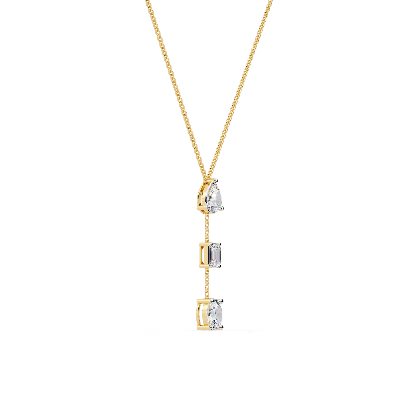 Trinity Drop – Pear, Baguette & Oval Lab Diamond Pendant in 14K Gold