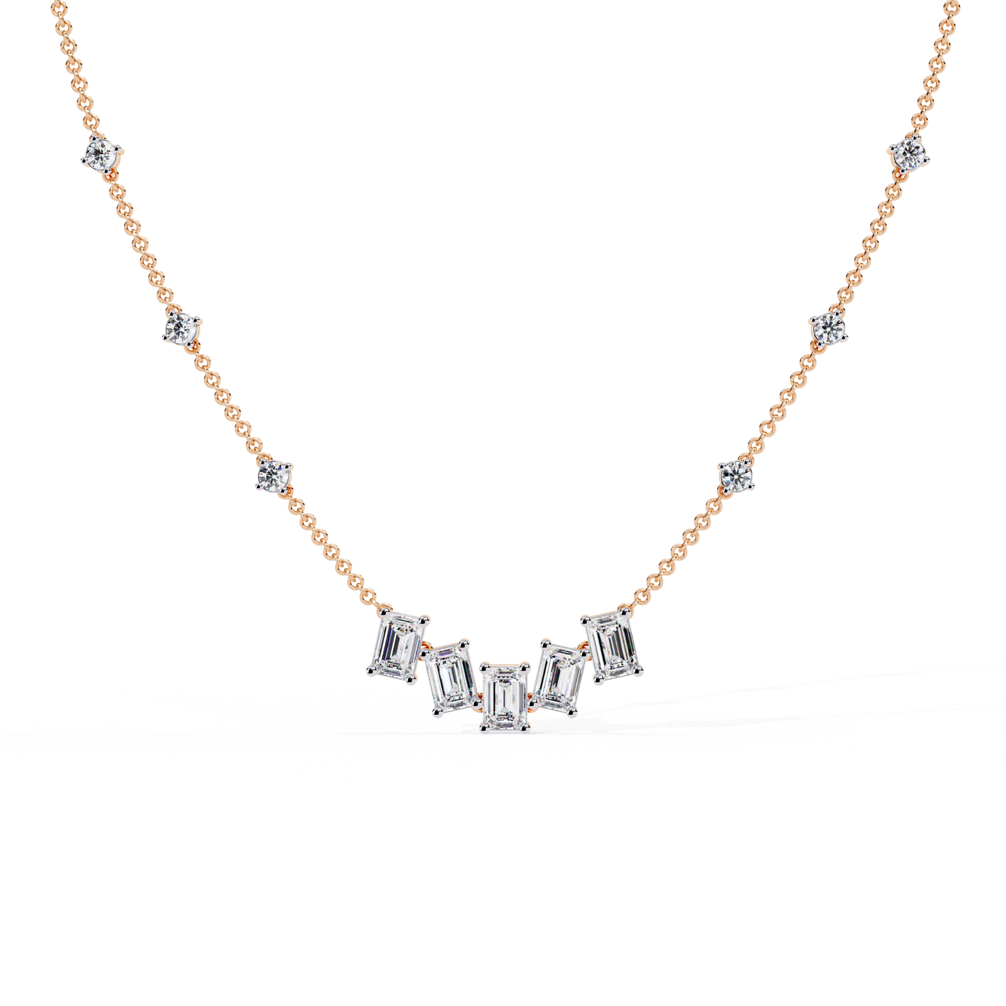 Lumina Radiant – Emerald & Round Diamond Necklace in 14K Gold