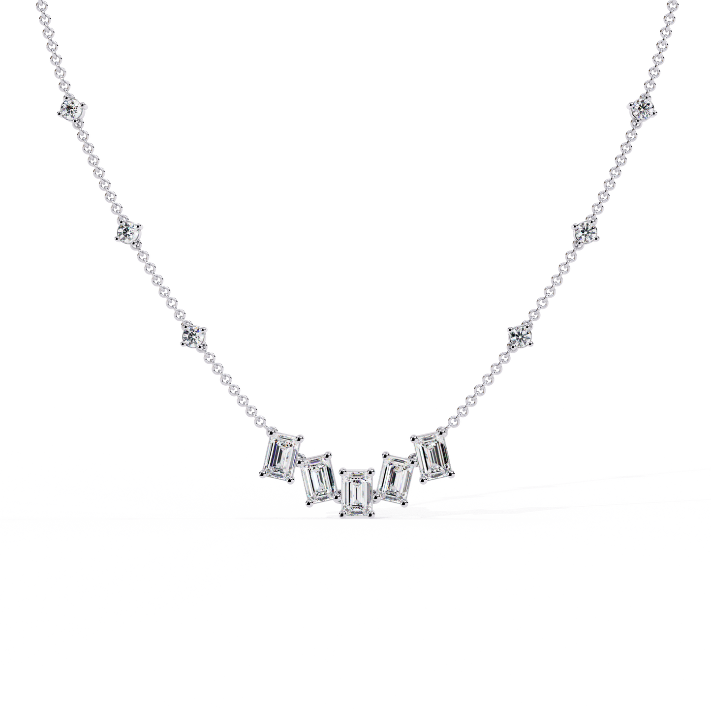 Lumina Radiant – Emerald & Round Diamond Necklace in 14K Gold