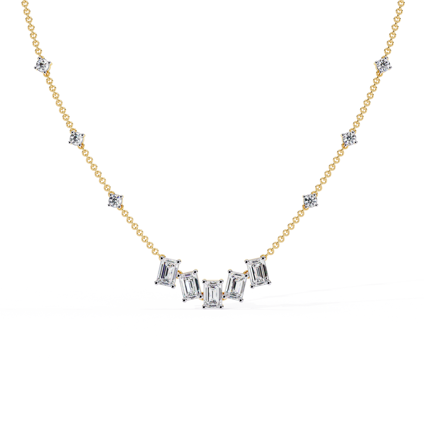 Lumina Radiant – Emerald & Round Diamond Necklace in 14K Gold