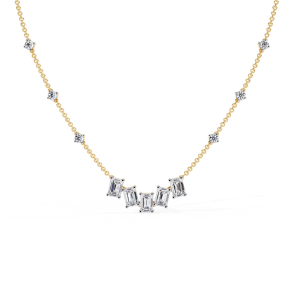 Lumina Radiant – Emerald & Round Diamond Necklace in 14K Gold