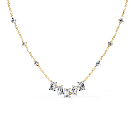 Lumina Radiant – Emerald & Round Diamond Necklace in 14K Gold