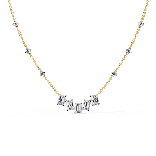 Lumina Radiant – Emerald & Round Diamond Necklace in 14K Gold