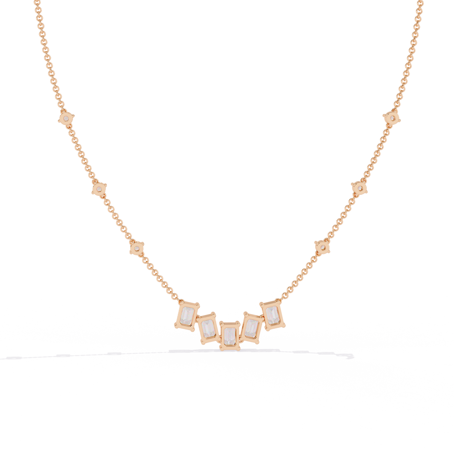 Lumina Radiant – Emerald & Round Diamond Necklace in 14K Gold