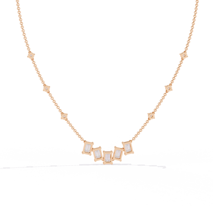 Lumina Radiant – Emerald & Round Diamond Necklace in 14K Gold