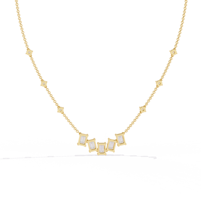 Lumina Radiant – Emerald & Round Diamond Necklace in 14K Gold