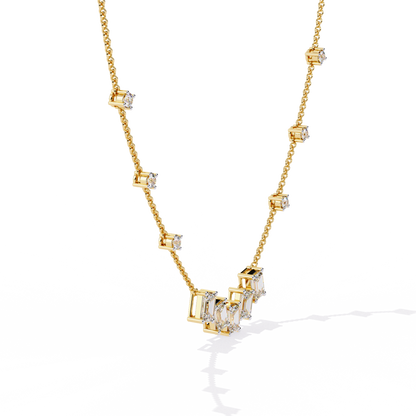 Lumina Radiant – Emerald & Round Diamond Necklace in 14K Gold