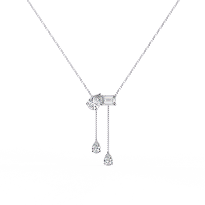 Lariat Éclat – Emerald & Pear Lab Diamond Drop Necklace in 14K Gold