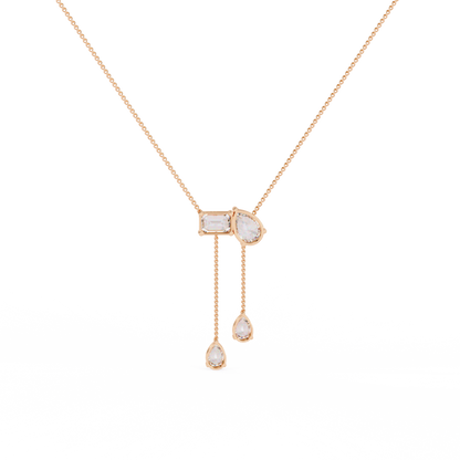 Lariat Éclat – Emerald & Pear Lab Diamond Drop Necklace in 14K Gold