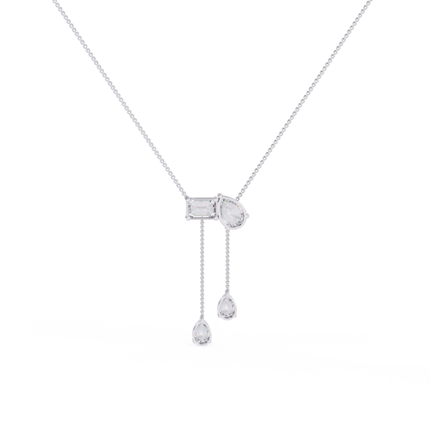 Lariat Éclat – Emerald & Pear Lab Diamond Drop Necklace in 14K Gold