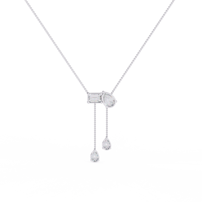 Lariat Éclat – Emerald & Pear Lab Diamond Drop Necklace in 14K Gold