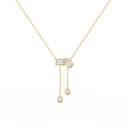 Lariat Éclat – Emerald & Pear Lab Diamond Drop Necklace in 14K Gold