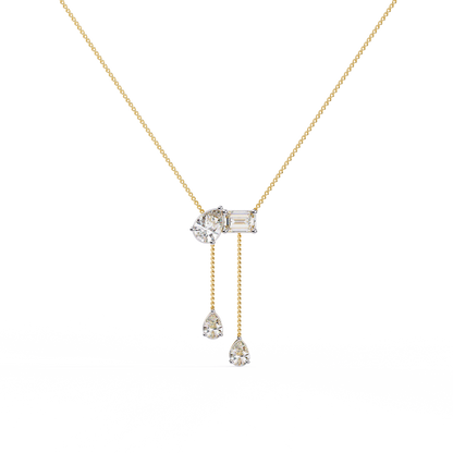 Lariat Éclat – Emerald & Pear Lab Diamond Drop Necklace in 14K Gold