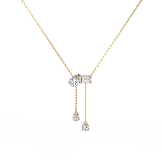 Lariat Éclat – Emerald & Pear Lab Diamond Drop Necklace in 14K Gold