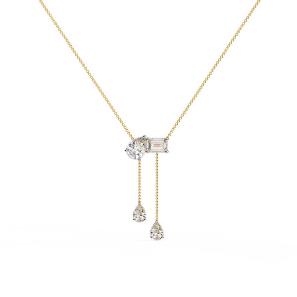 Lariat Éclat – Emerald & Pear Diamond Drop Necklace in 14K Gold