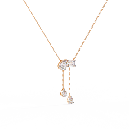 Lariat Éclat – Emerald & Pear Lab Diamond Drop Necklace in 14K Gold