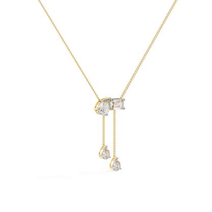 Lariat Éclat – Emerald & Pear Lab Diamond Drop Necklace in 14K Gold
