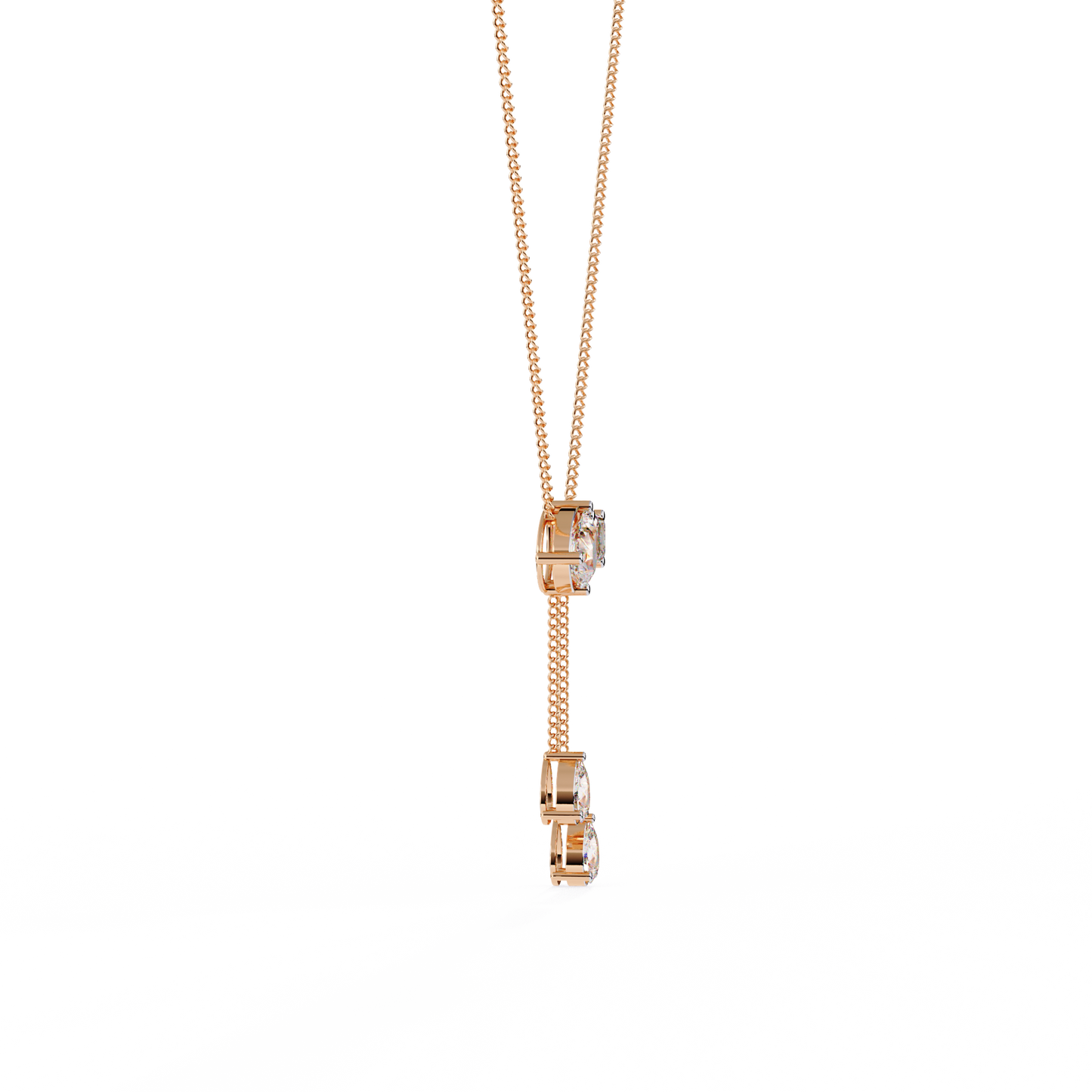 Lariat Éclat – Emerald & Pear Lab Diamond Drop Necklace in 14K Gold