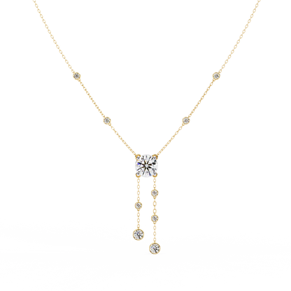 Cascade Lariat – Round Diamond Drop Necklace in 14K Gold
