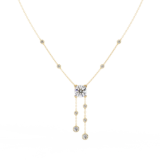 Cascade Lariat – Round Diamond Drop Necklace in 14K Gold