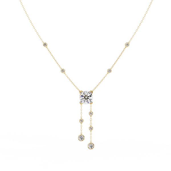 Cascade Lariat – Round Diamond Drop Necklace in 14K Gold