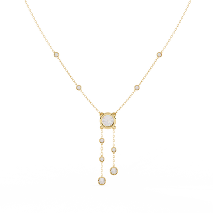 Cascade Lariat – Round Diamond Drop Necklace in 14K Gold