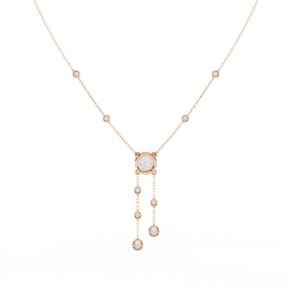 Cascade Lariat – Round Diamond Drop Necklace in 14K Gold