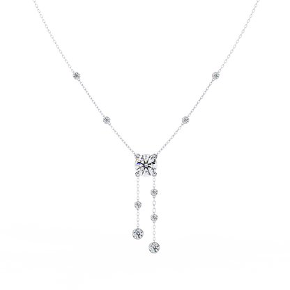 Cascade Lariat – Round Diamond Drop Necklace in 14K Gold