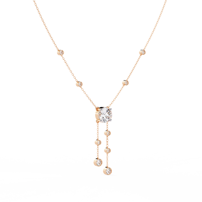 Cascade Lariat – Round Diamond Drop Necklace in 14K Gold