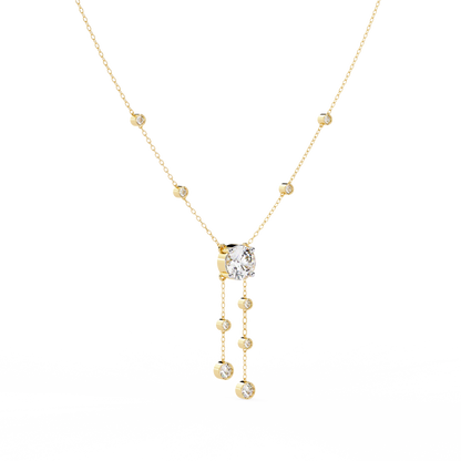 Cascade Lariat – Round Diamond Drop Necklace in 14K Gold