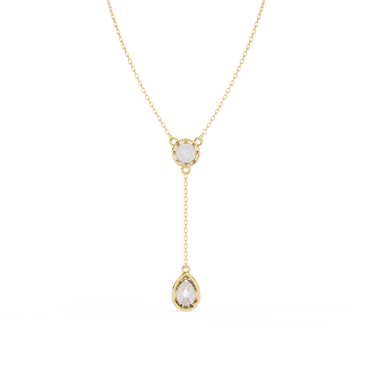 Duo Drop – Round & Pear Lab Diamond Y Necklace in 14K Gold