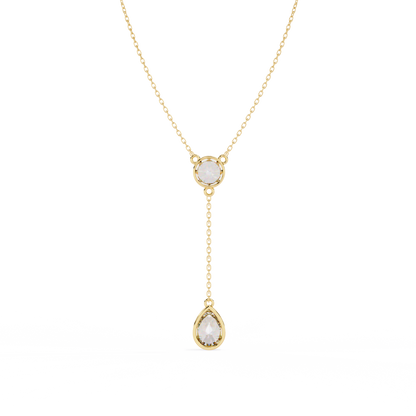 Duo Drop – Round & Pear Lab Diamond Y Necklace in 14K Gold