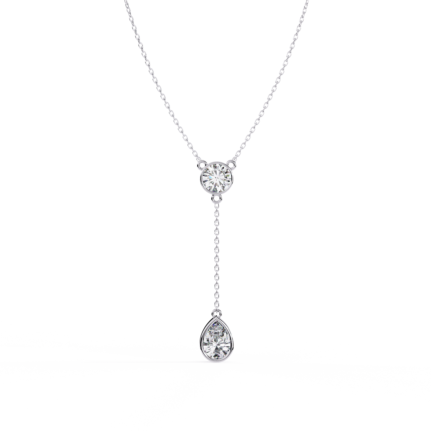 Duo Drop – Round & Pear Lab Diamond Y Necklace in 14K Gold
