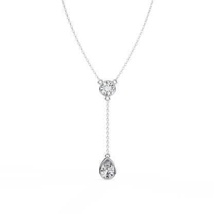 Duo Drop – Round & Pear Lab Diamond Y Necklace in 14K Gold