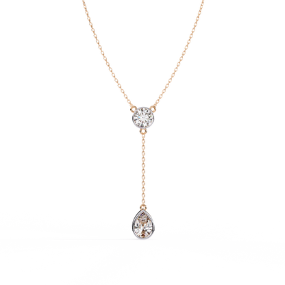 Duo Drop – Round & Pear Lab Diamond Y Necklace in 14K Gold