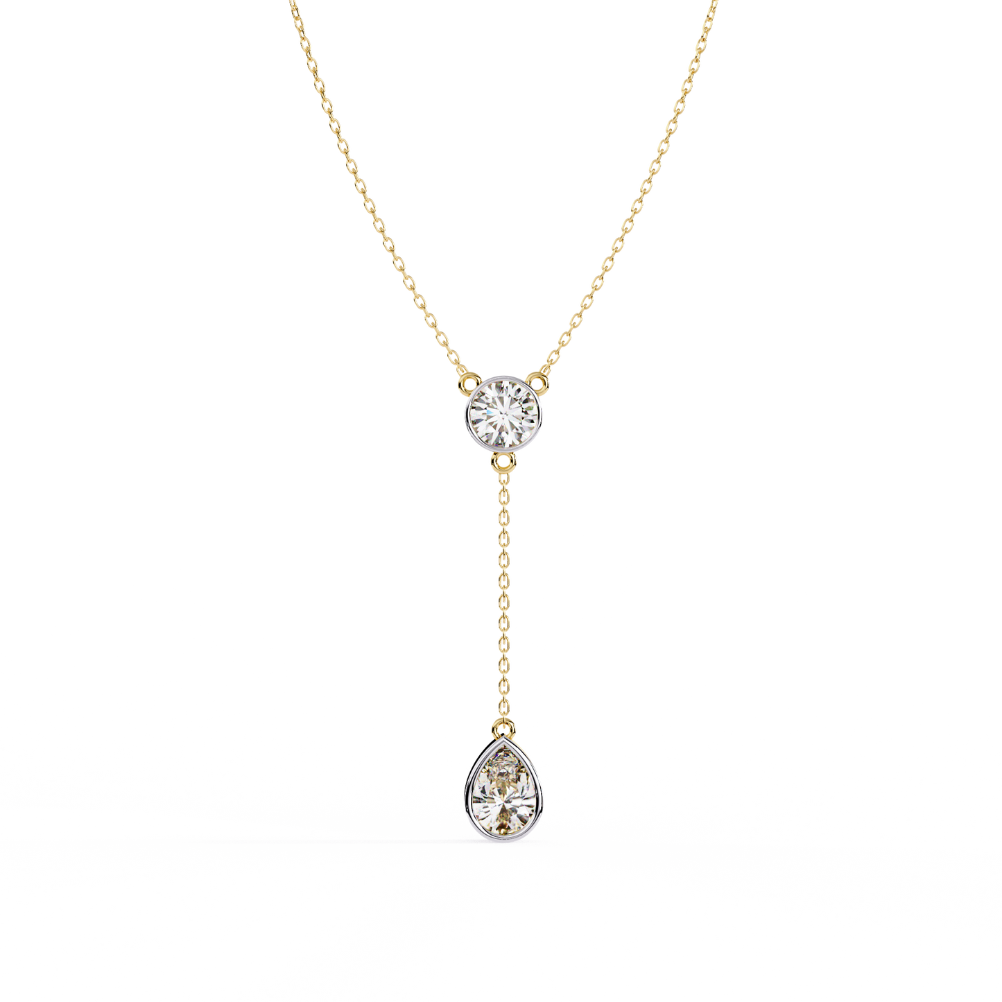 Duo Drop – Round & Pear Lab Diamond Y Necklace in 14K Gold