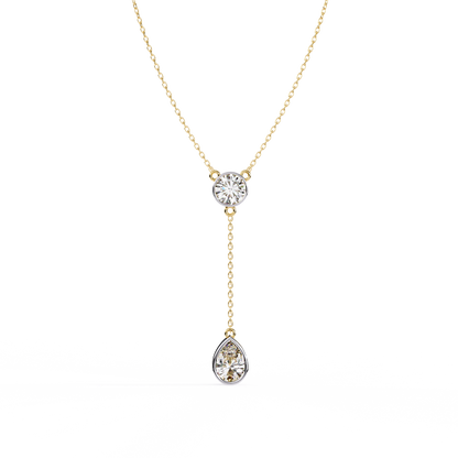 Duo Drop – Round & Pear Lab Diamond Y Necklace in 14K Gold