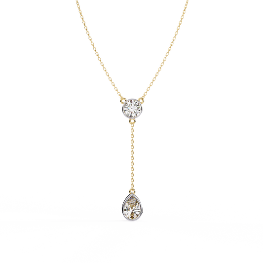 Duo Drop – Round & Pear Lab Diamond Y Necklace in 14K Gold