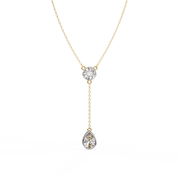 Duo Drop – Round & Pear Diamond Y Necklace in 14K Gold