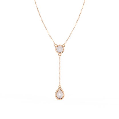 Duo Drop – Round & Pear Lab Diamond Y Necklace in 14K Gold